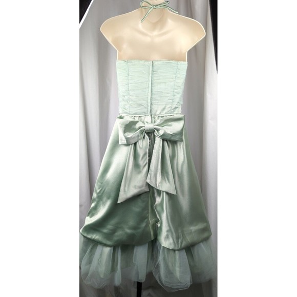 Vintage 50s Tulle Prom Dress Seafoam Green Satin Silk Halter Ruched Mint XXS XS - Picture 7 of 13